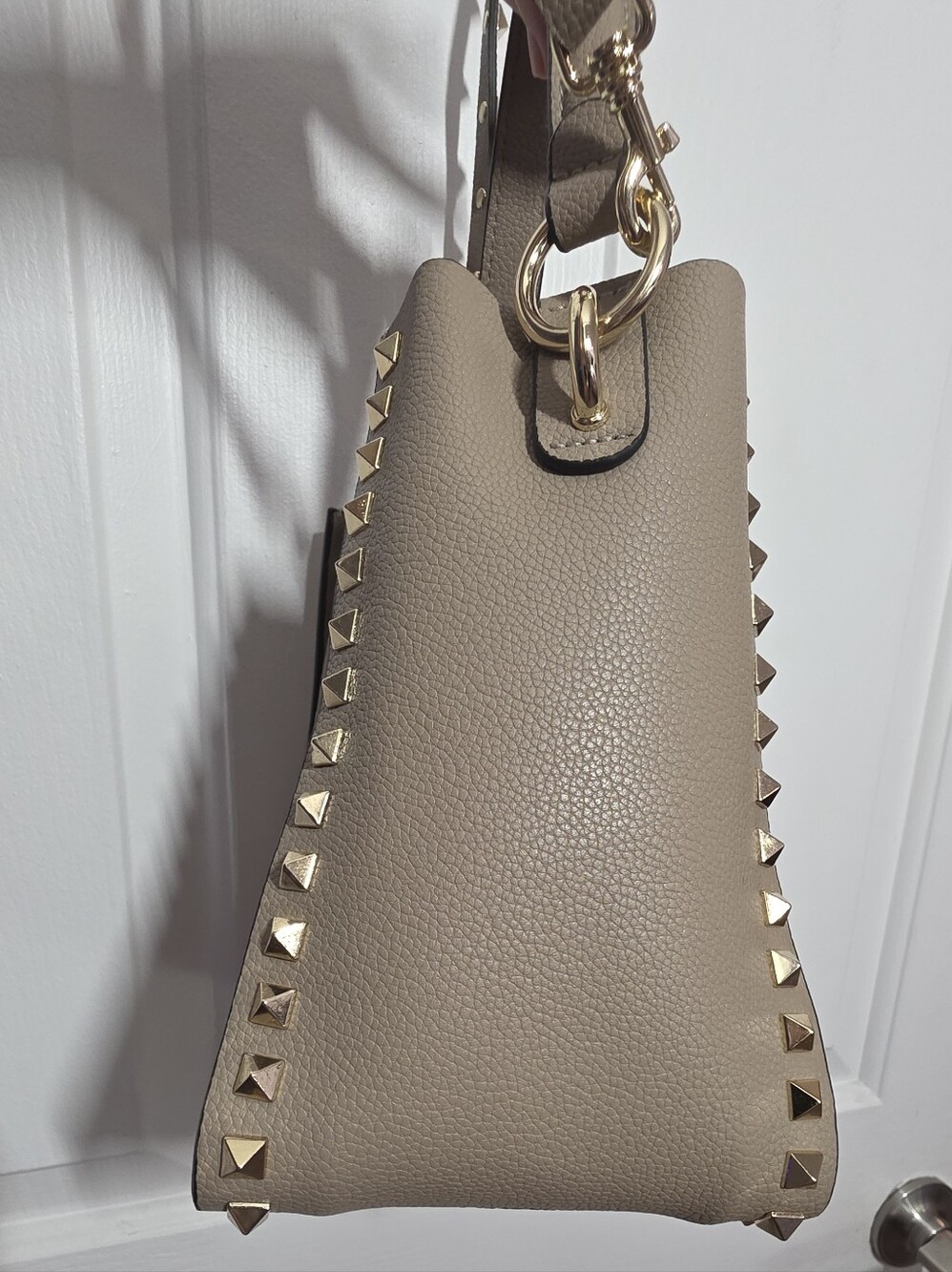 Genuine Cowhide Leather Studded Bucket Bag with Top Handle - Picture 10 of 16
